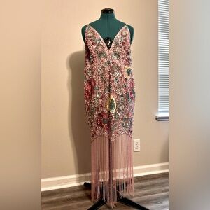 ASOS Edition Pink Floral Embellished Dress with Beaded Trim